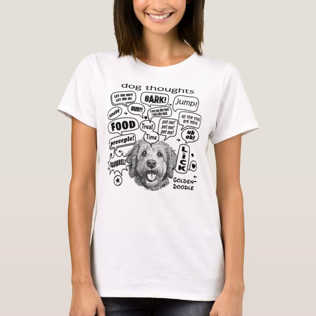 Camiseta Pensamentos dos Cachorros - Goldendoodle (Frente)