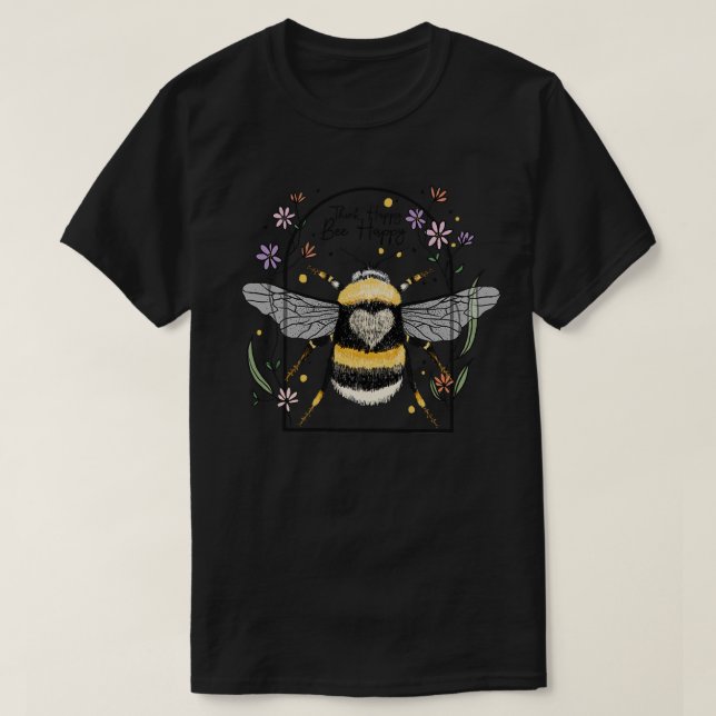 Camiseta Pense em Feliz Abelha Feliz (Frente do Design)