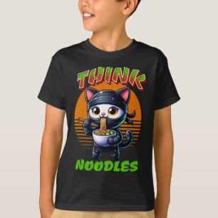 Camiseta Pense em macarrão - Mmm Noodles Kawaii Ninja Cat E