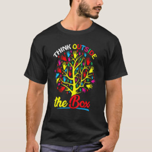 Camiseta Pense Fora Da Caixa Árvore Puzzle Mão Autismo Cons