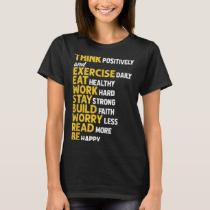 Camiseta Pense Positivamente Exercite-se Diariamente Treino