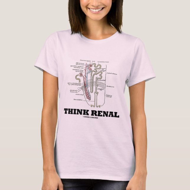 Camiseta Pense renal (rim Nephron) (Frente)