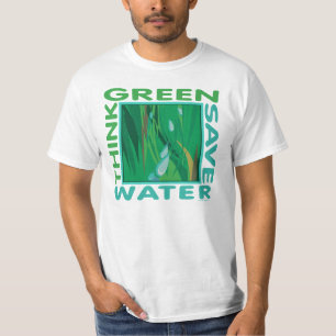 Camiseta Pense verde, Economize água