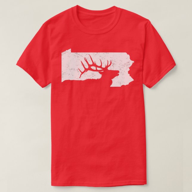 Camiseta Pensilvânia Elk Hunting Bull Elk PA forma estatal (Frente do Design)