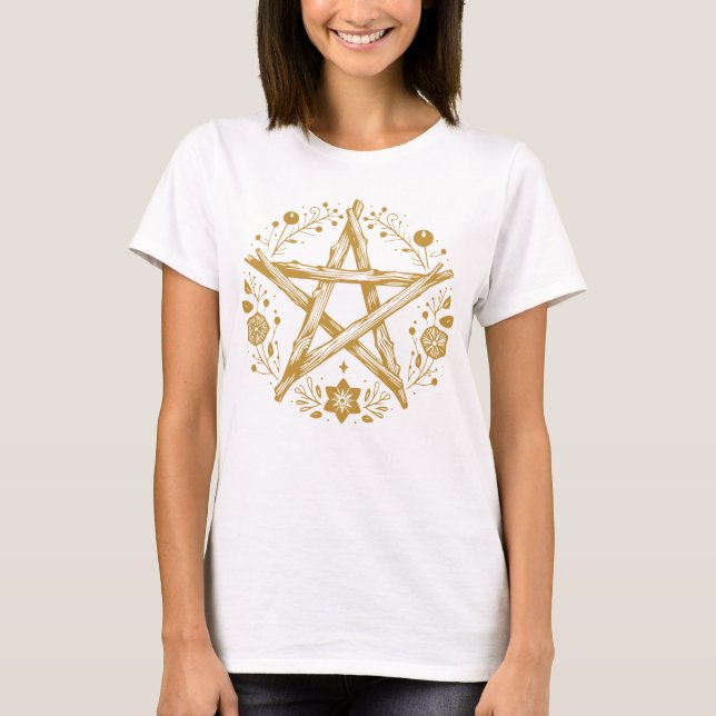 Camiseta Pentáculo Dourado do Wiccan Pagan (Frente)