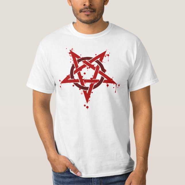 Camiseta Pentagram manchado satânico vermelho (Frente)