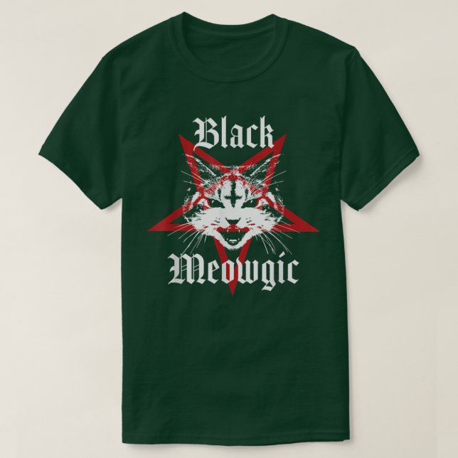 Camiseta Pentagrama 218 de Gato Satânico Preto (Frente do Design)