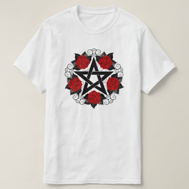 Camiseta Pentagrama com Rosas vermelhas (Frente do Design)