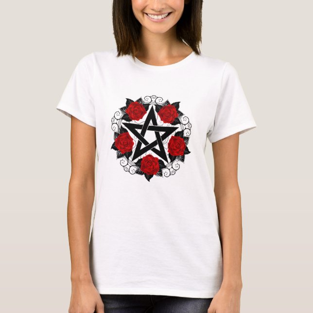 Camiseta Pentagrama com Rosas vermelhas (Frente)