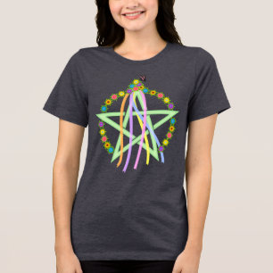 Camiseta Pentagrama de Beltane com fitas e flores de Pastel