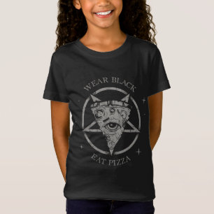 Camiseta Pentagrama de Satã Negra Oculta de Pizza Negra Ves