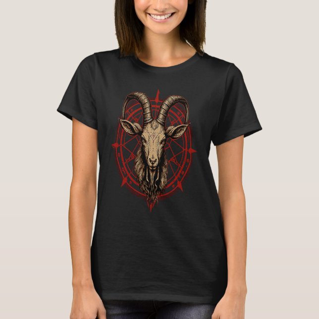 Camiseta Pentagrama Satânico Cabeça de Bode Oculto Baphomet (Frente)