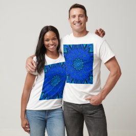 Camiseta Peônia Azul da Primavera Gráfica Floral Boêmia