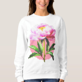 Camiseta Peônia Rosa Pontilhada Flor em Mosaico