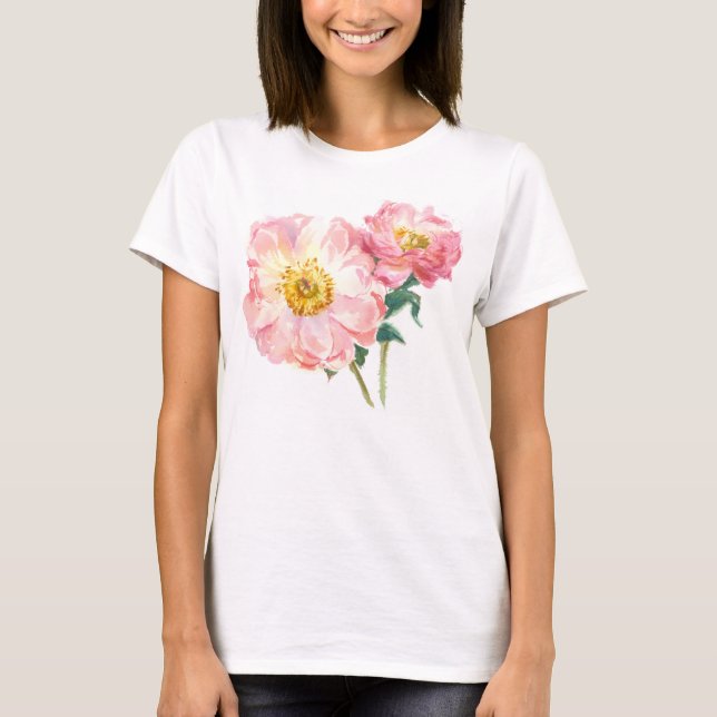 Camiseta peônias cor-de-rosa (Frente)