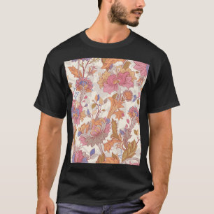 Camiseta Pêonias decorativas: padrão floral colorido.