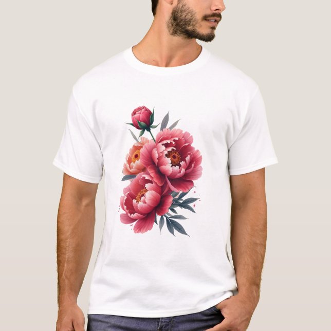 Camiseta Peony Watercolor Splash - Expressão Floral Negrito (Frente)