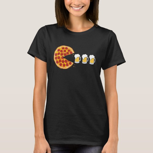 Camiseta Pepperoni Pizza Chomping Draft Beer Funny Pizza (Frente)