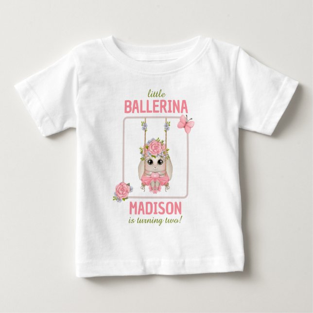 Camiseta Pequena bailarina bebê bunny menina floral de aniv (Frente)