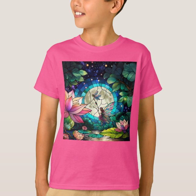 Camiseta Pequena Fada de Vidro Pintado com Libélula (Frente)