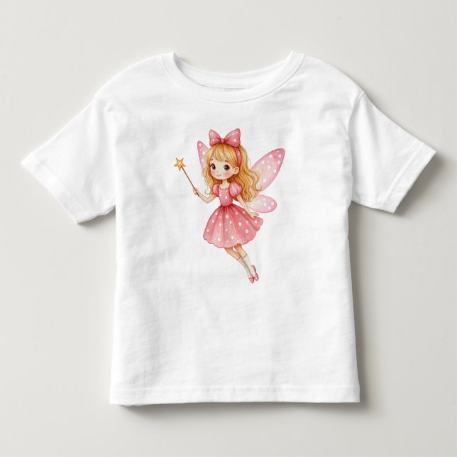 Camiseta Pequena Fada Rosa com Cabelo de ouro (Frente)
