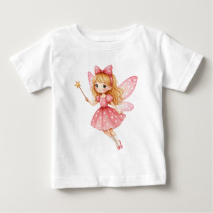 Camiseta Pequena Fada Rosa com Cabelo de ouro