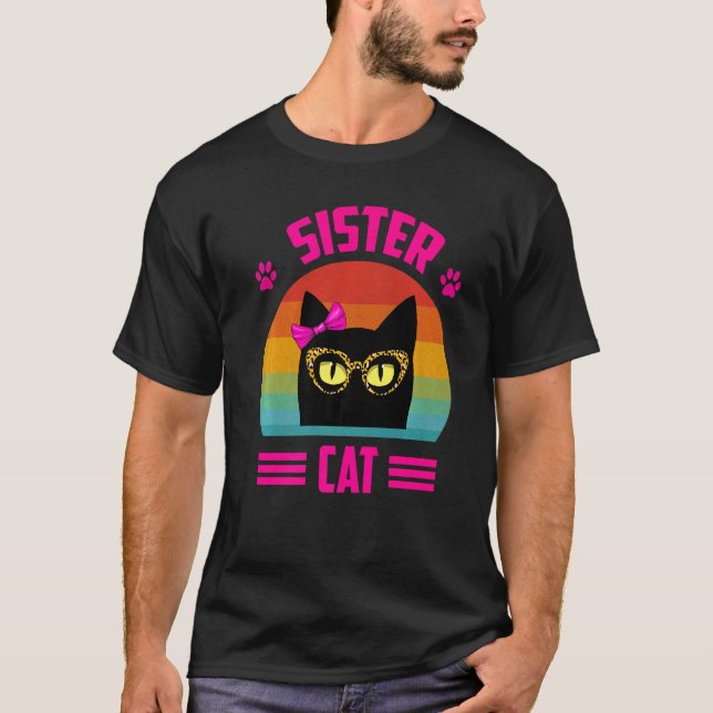 Camiseta Pequena Irmã Ca Com Óculos-Leopardo Retro Cat Lo (Frente)