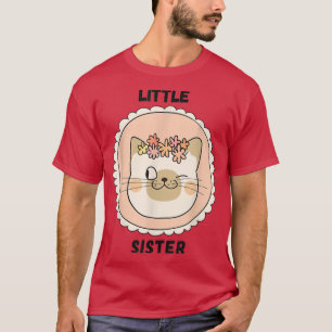 Camiseta Pequena Irmã Engraçada Gato Cor-de-Rosa