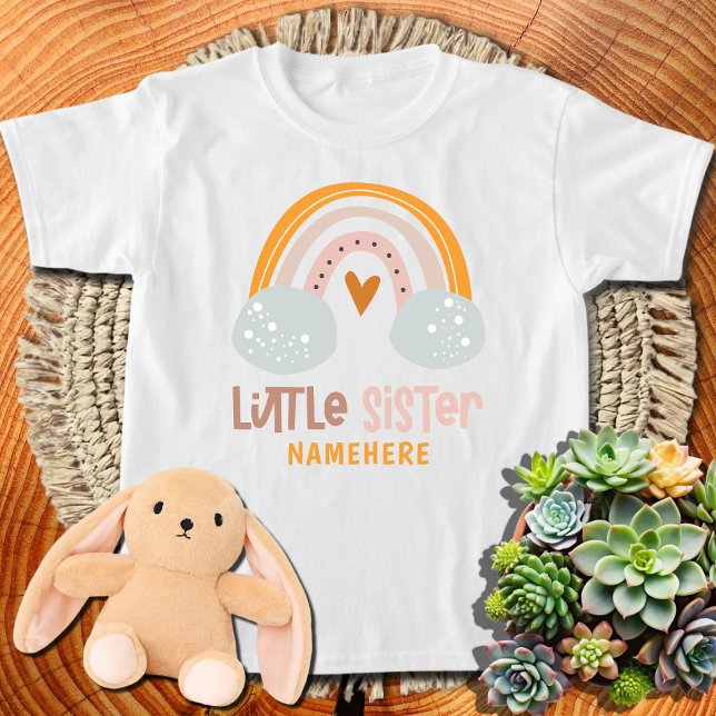Camiseta Pequena Irmã Nome Personalizado Cute Rainbow (Criador carregado)