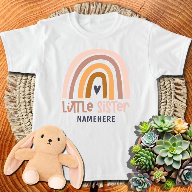 Camiseta Pequena Irmã Nome Personalizado Cute Rainbow (Criador carregado)