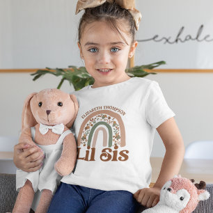 Camiseta Pequena Irmã Personalizada Boho Arco Arco-Íris Rev