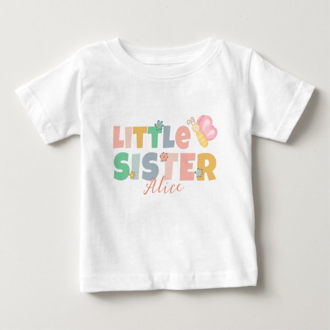 Camiseta Pequena Irmã Personalizada, Cor Pastel (Frente)