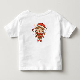 Camiseta Pequena Menina Santa com Bastão de Doce