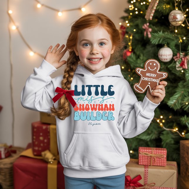 Camiseta Pequena Miss Snowman Builder Retro Natal (Little Miss Snowman Builder Retro Christmas Hoodie)