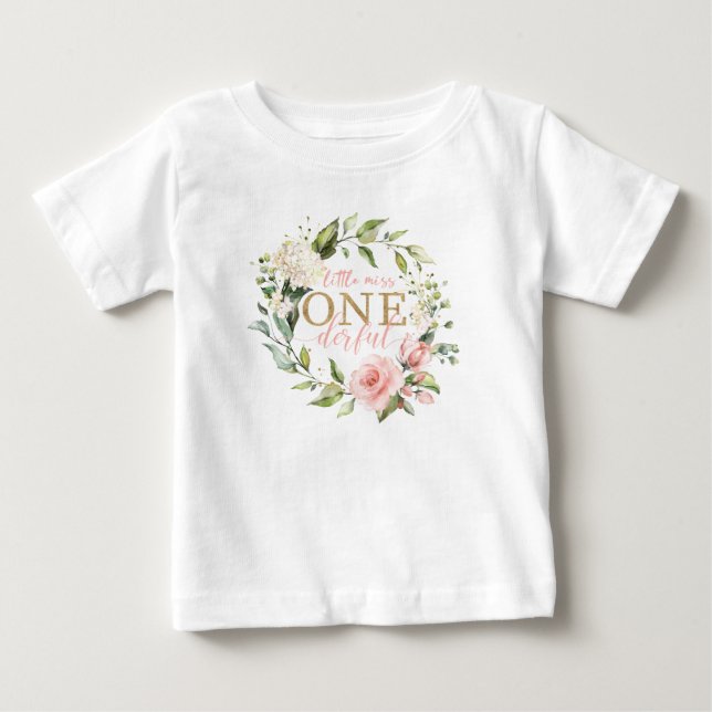 Camiseta Pequena Miss Um Maravilhoso Tee Floral Primeiro An (Frente)