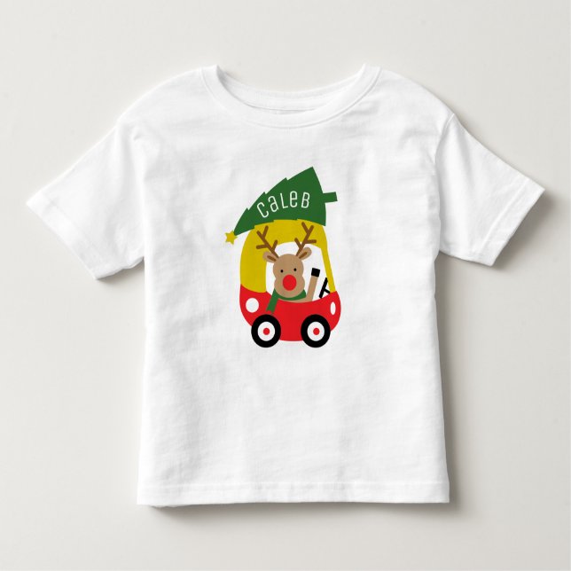 Camiseta Pequena Névoa Vermelha Carro e Árvores de Natal Be (Frente)
