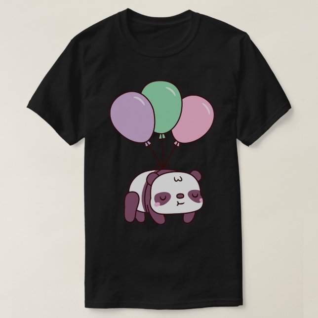 Camiseta Pequena Panda Bonita Voando Com Balões (Frente do Design)