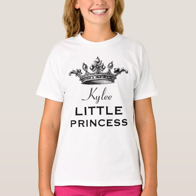 Camiseta Pequena Princesa com Vintage Crown V07E1 Rosa (Frente)