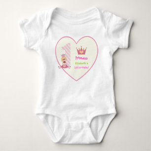 Camiseta Pequena princesa e coroa primeiro aniversario rosa