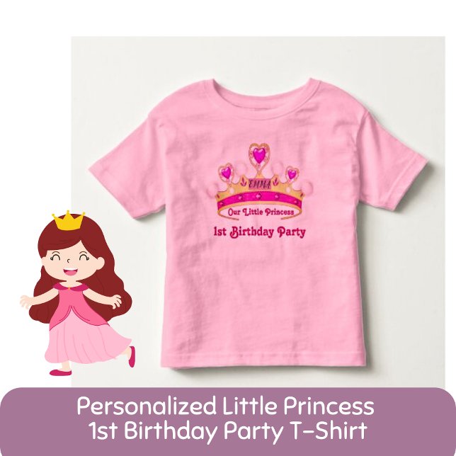 Camiseta Pequena Princesa Personalizada 1º Aniversário Rosa (Criador carregado)