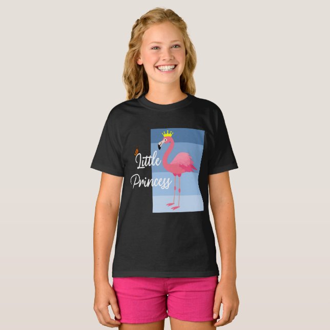Camiseta Pequena Princesa Rosa Flamingo Design - Bacia Meni (Frente Completa)