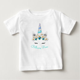 Camiseta Pequena Princesa Unicórnio Jóias Turquesa Flores