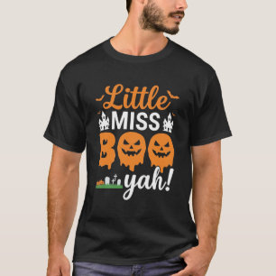 Camiseta Pequena Senhorita Boo Yah Desenho de Abóbora de Ha
