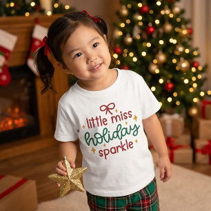 Camiseta Pequena Senhorita Brilho de Férias de Natal