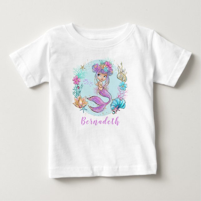 Camiseta Pequena Sereia Cuta Personalizada (Frente)