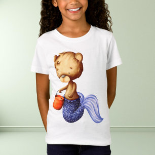 Camiseta Pequena sereia de ursinho linda com balde laranja