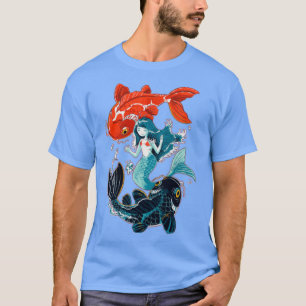 Camiseta Pequena Sereia e Peixe Koi