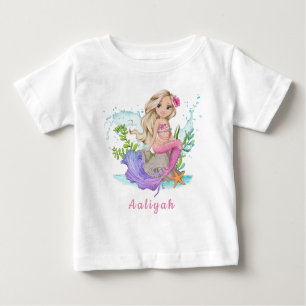 Camiseta Pequena Sereia Loura Personalizada