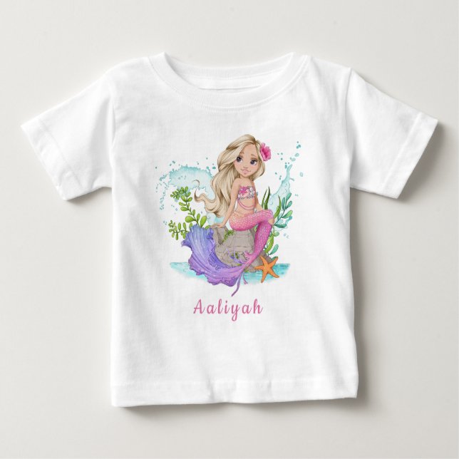 Camiseta Pequena Sereia Loura Personalizada (Frente)