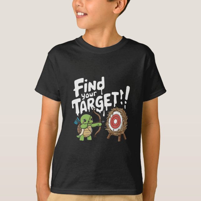 Camiseta Pequena tartaruga apontando arco e flecha (Frente)